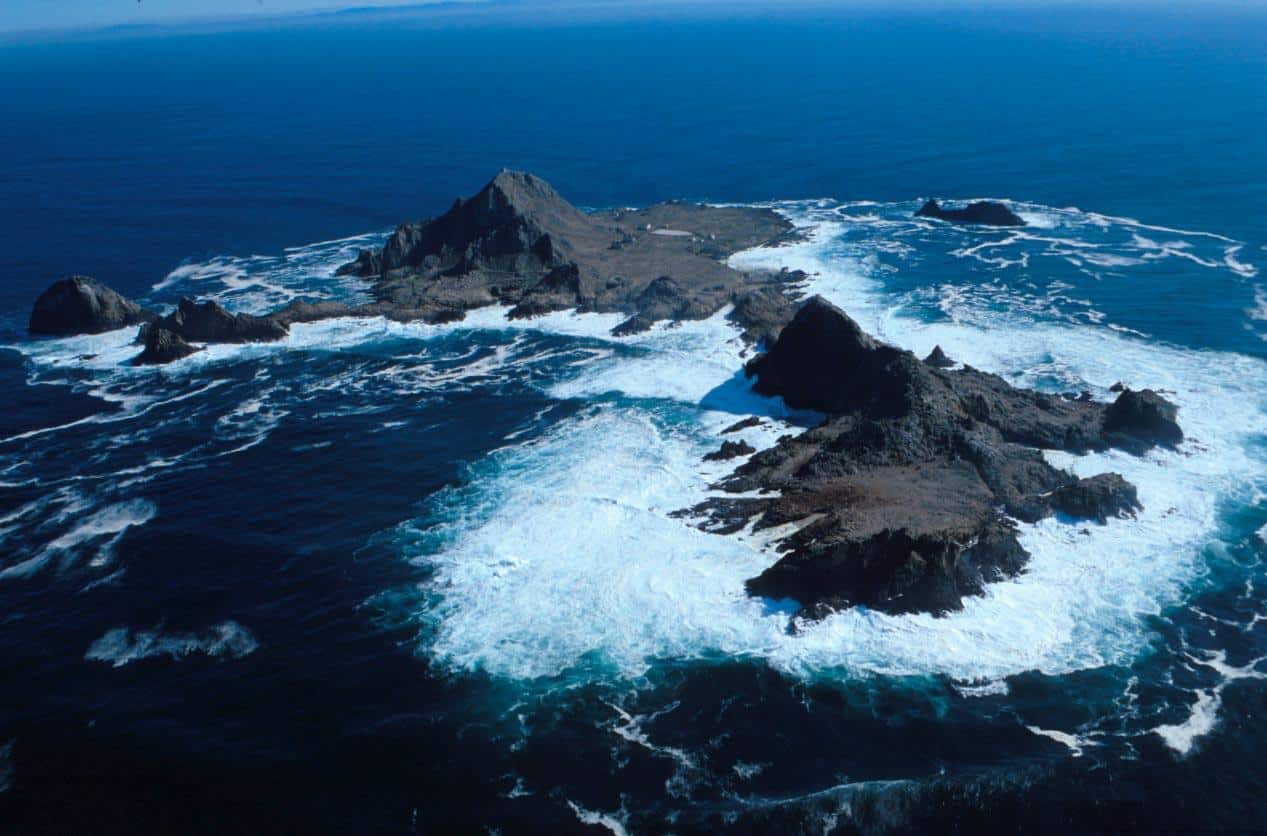 An aerial view of a historical fiction island in the typhoon coast.