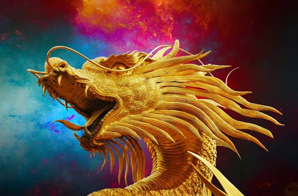 A golden dragon statue on the historical fiction novel cover.